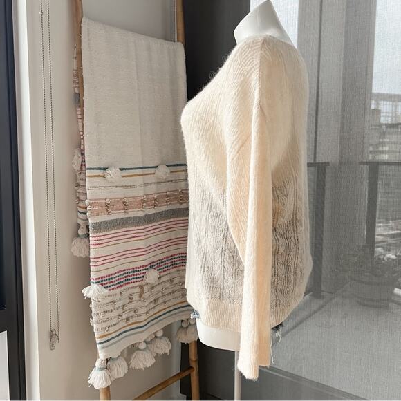 Zara Beige Pointelle Wool Blend Boat Neck Oversized Pullover Sweater XS-S - Picture 3 of 9